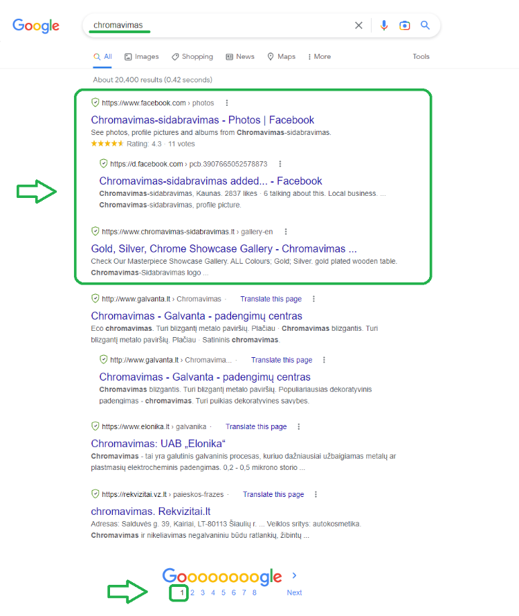 search engine optimisation results for keyword chromavimas