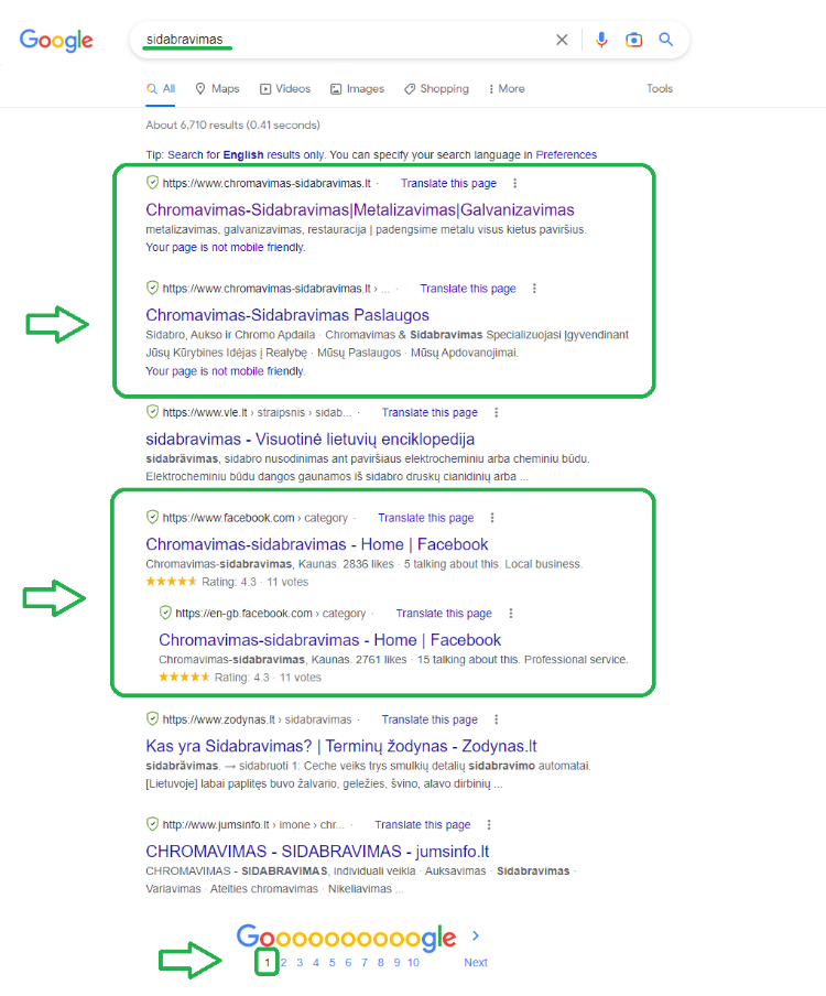 search engine optimisation results for keyword sidabravimas