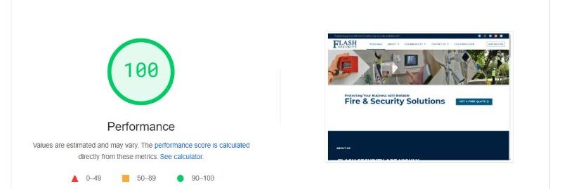 Flash Security Ltd - website - Google Page Speed Insights performance results (desktop)