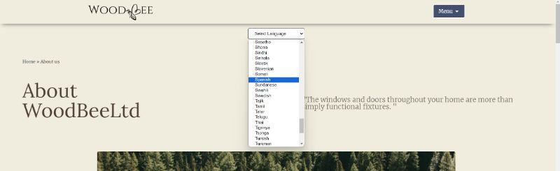 WoodBee Ltd - website feature that can translates the website in multiple languages (Google translation)