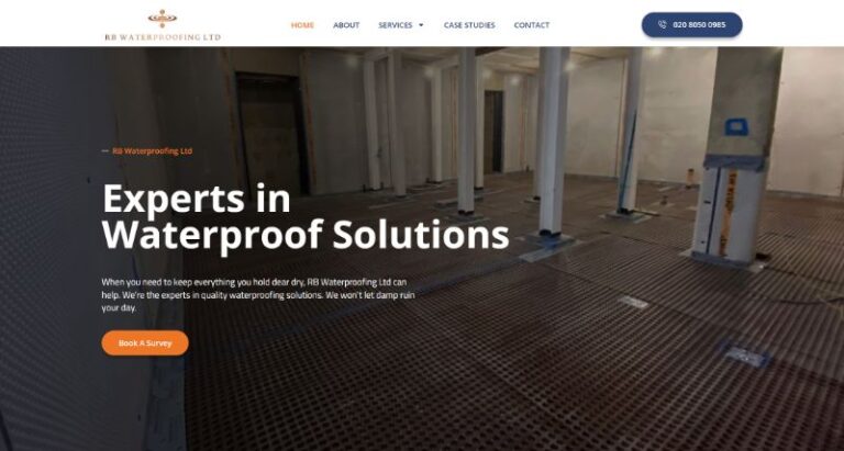 RBwaterProofing-website homepage hero section screenshot