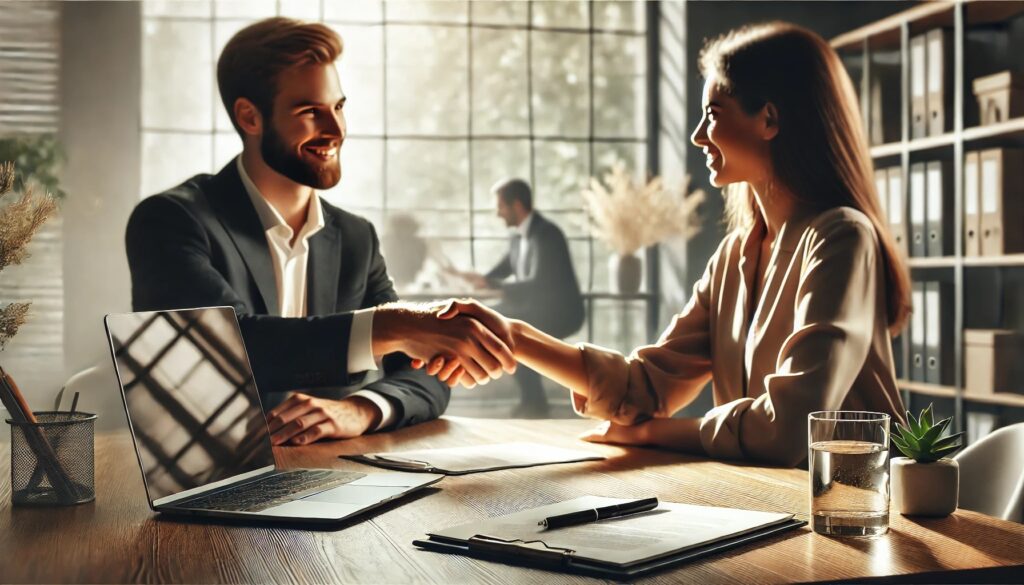 two people building trust by shaking hand