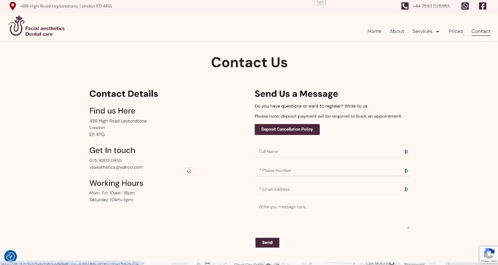 Mobile-friendly web design for VSAesthetics clinic in East London