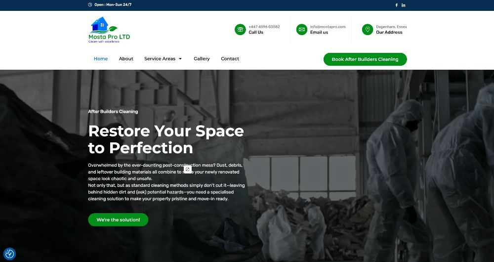 MostaPro after builders cleaning Essex – new website homepage design