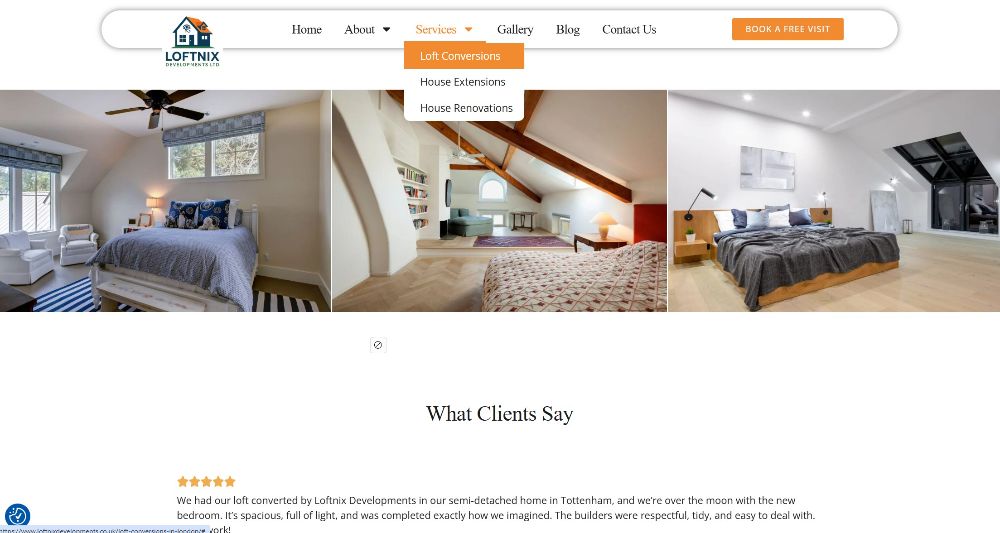 Service page for loft conversions on Loftnix Developments rebuilt website