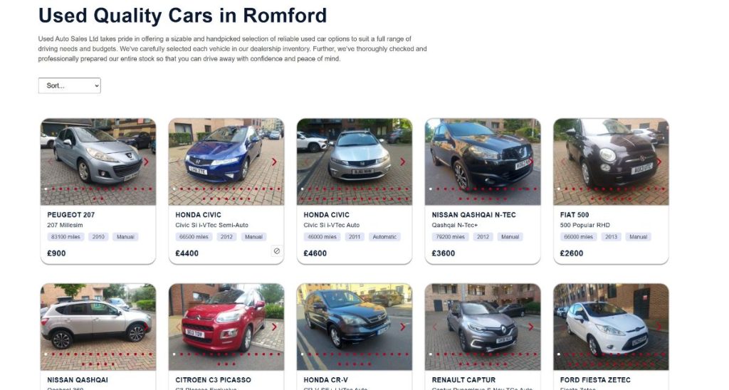 Uploaded used car listing from mobile phone to Romford dealer website