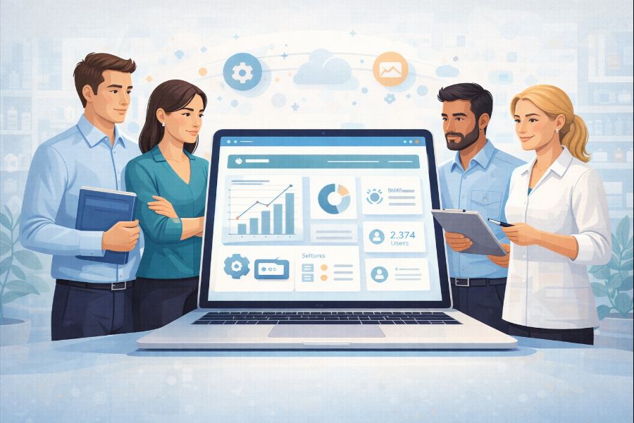 Retail and e-commerce teams reviewing an online store website and customer journey