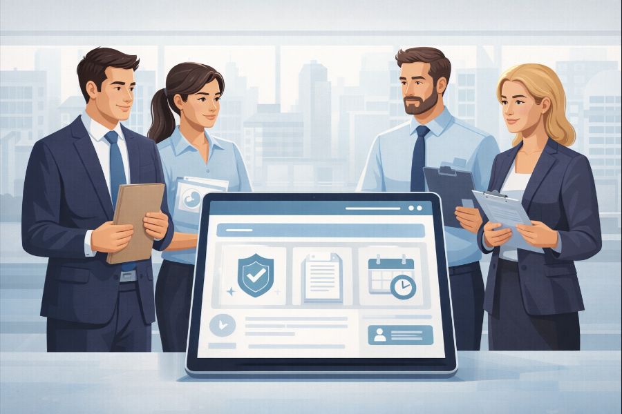 Technology and SaaS teams analysing a software website and dashboard