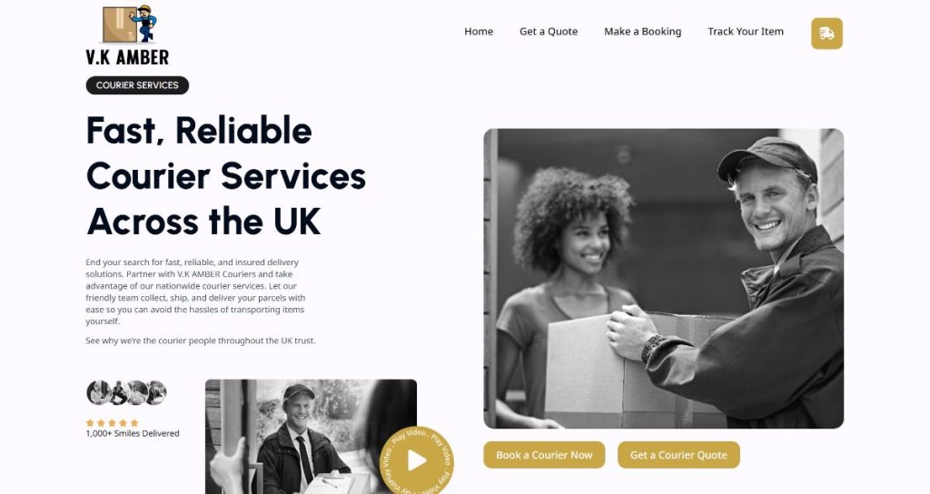 V.K AMBER Couriers website homepage hero section