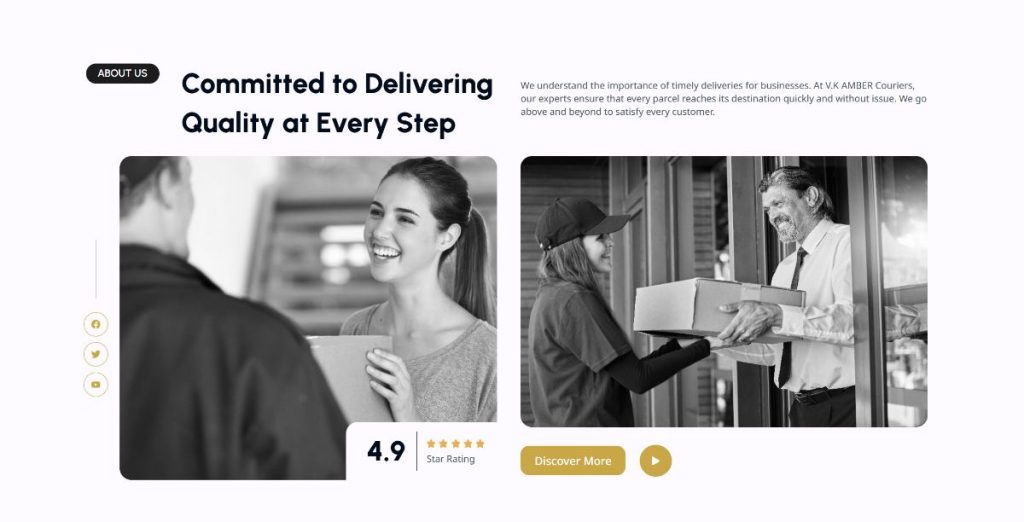 V.K AMBER Couriers website about section