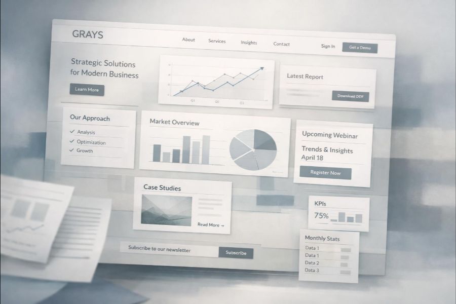 Grays business website layout showing navigation and content structure