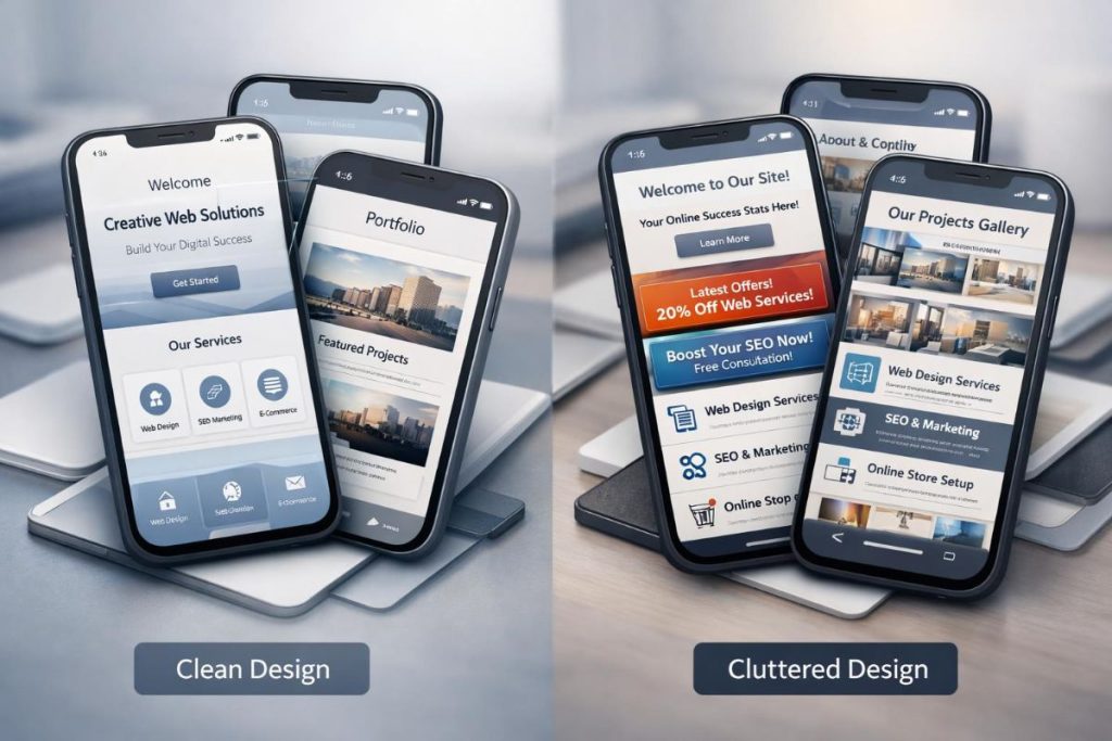 Mobile website design comparison for Essex businesses showing responsive layouts