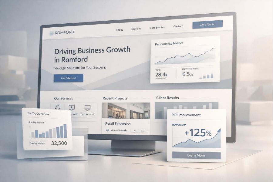 Example of a Romford business website showing layout and design structure