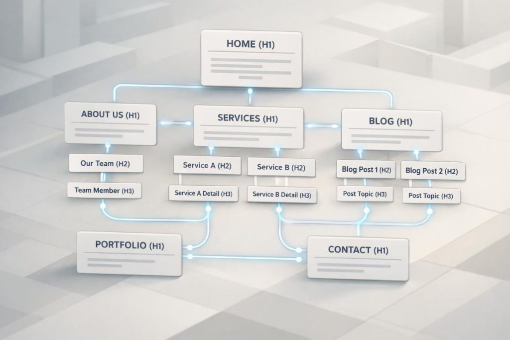 SEO structure example for Essex business websites showing headings and internal linking