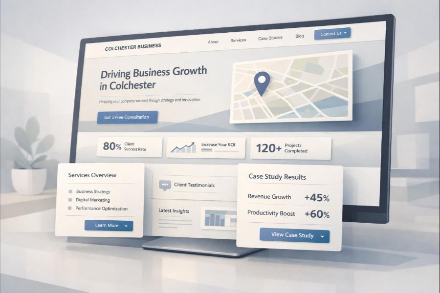 Example of a Colchester business website showing structure and layout