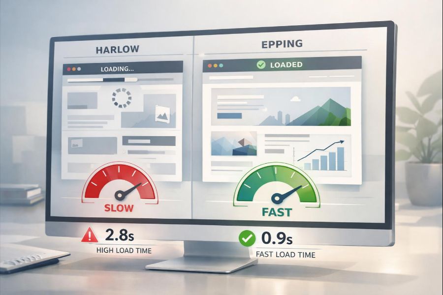 Website performance comparison between Harlow and Epping business websites