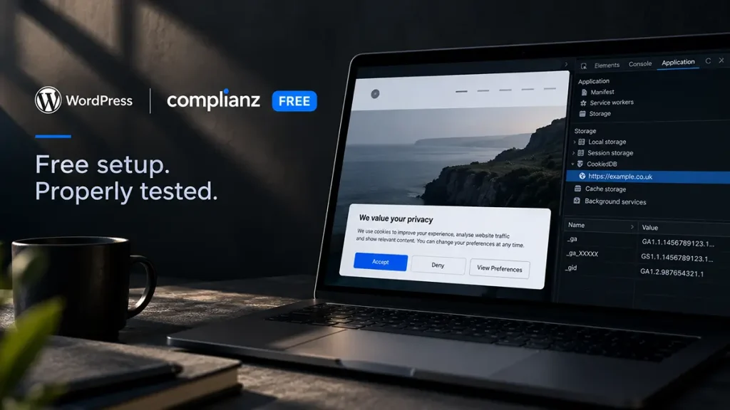 WordPress cookie consent banner with Complianz and browser testing for a UK small business website