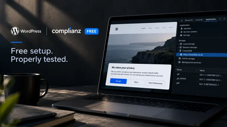 WordPress cookie consent banner with Complianz and browser testing for a UK small business website